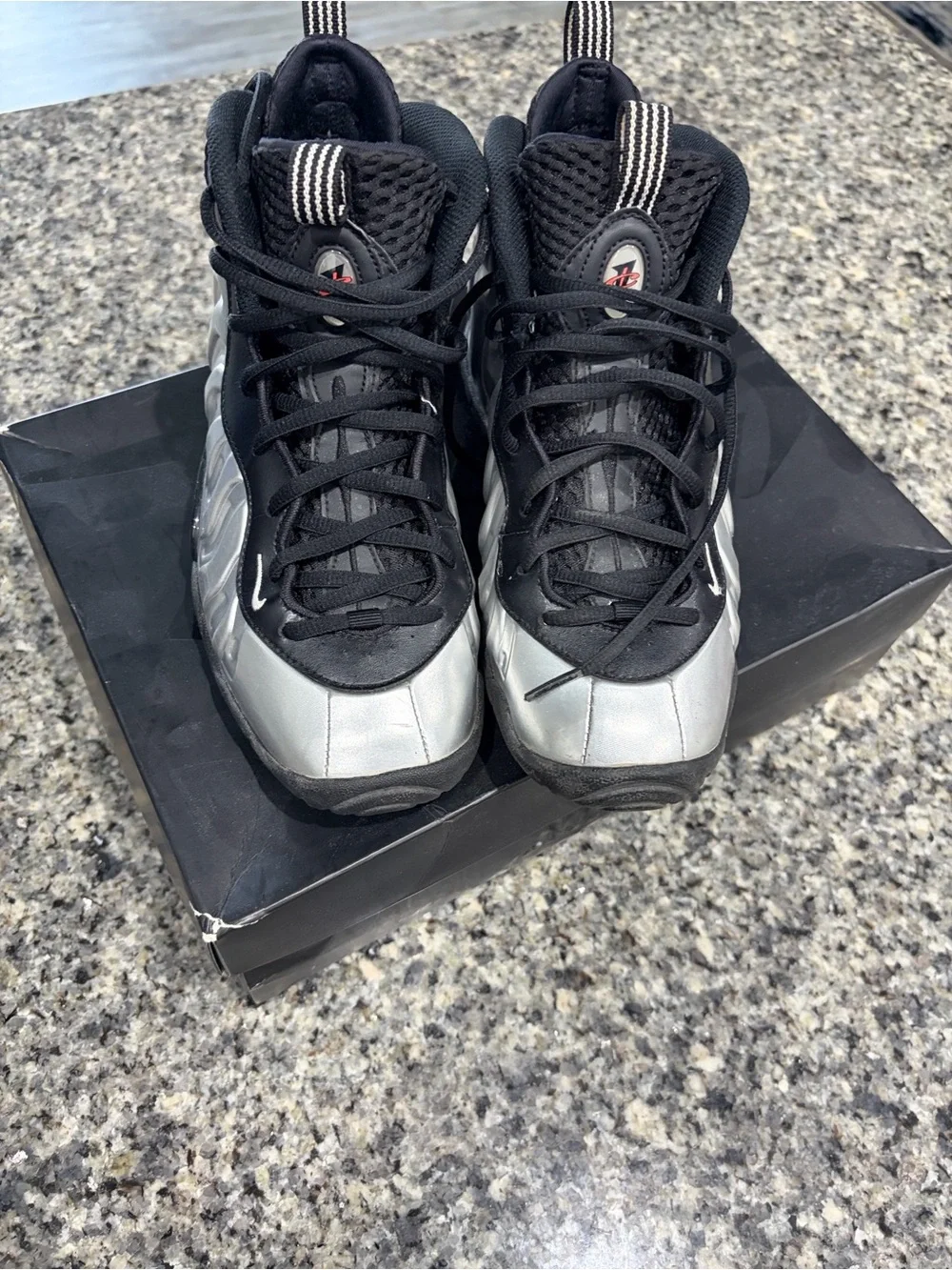 Nike Kids Silver and Black Foamposite Sneakers